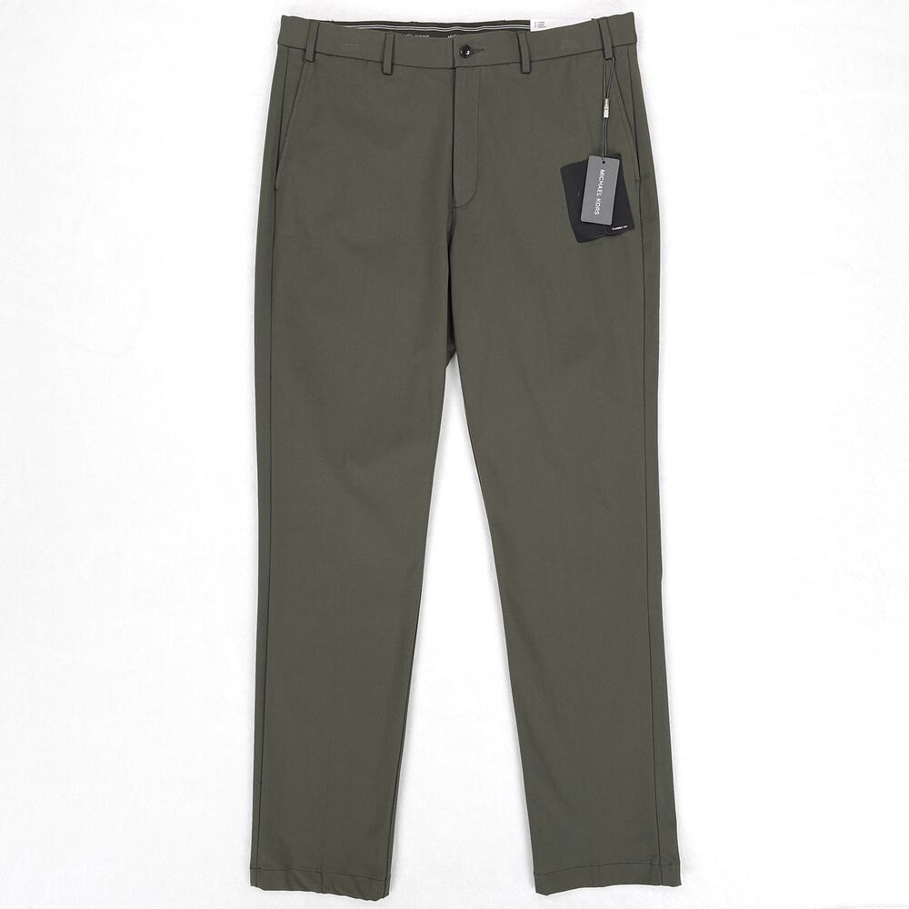 Michael Kors Mens Classic Fit Dress Pants 36x34 Cedar Green Solid Stretch Cotton